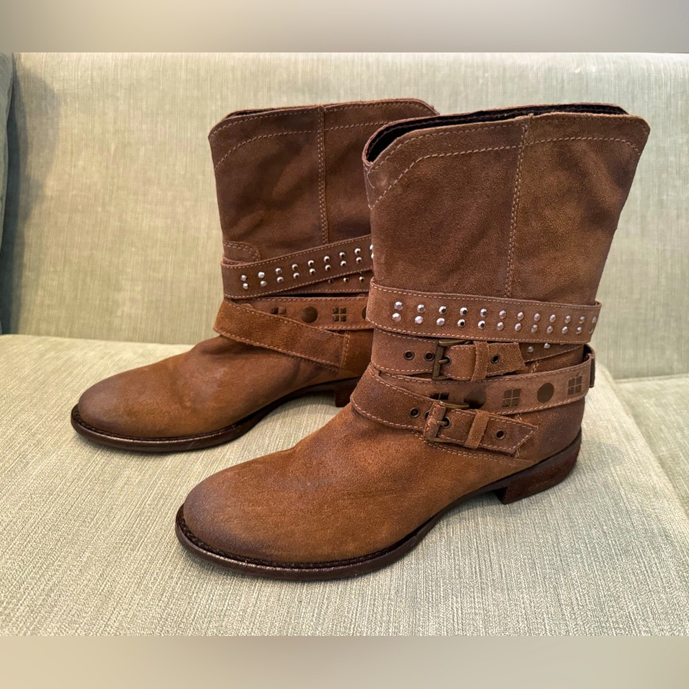 Nicole ROCK N ROLL Brown Suede Leather Mid Calf Boots Women Size 7.5/38